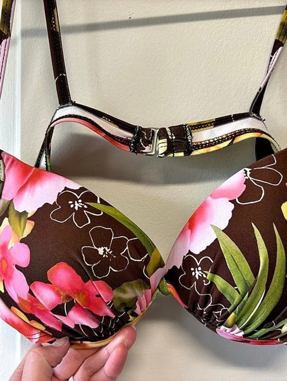Women’s Vintage Y2K Style Bathing Suit Top Brown Floral Athena Size 10 - Picture 2 of 5